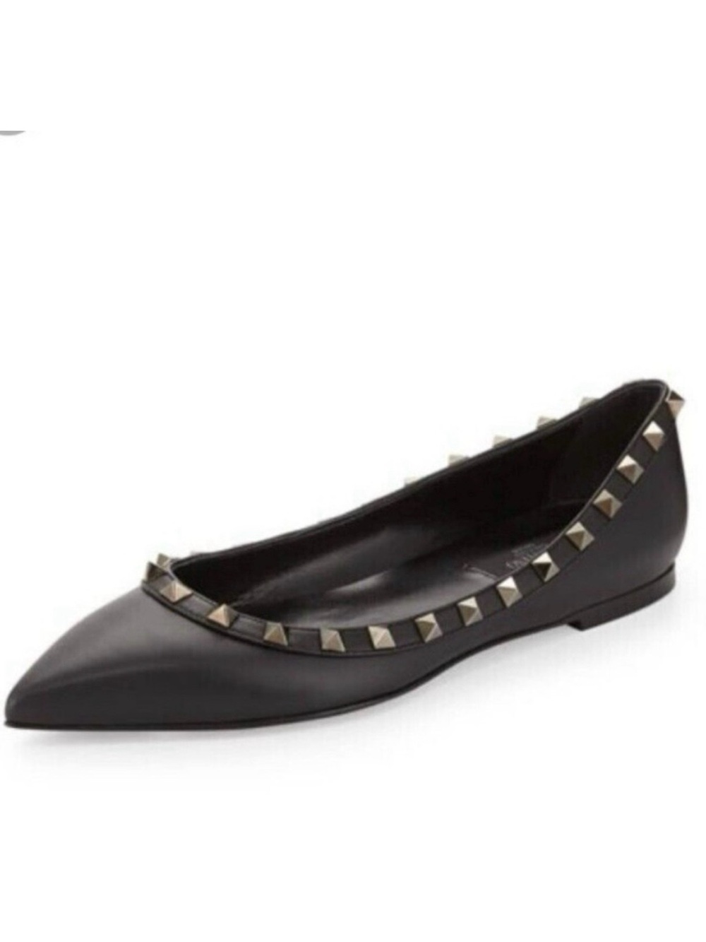 Valentino Noir Leather Rockstud Pointed Toe Flats 37